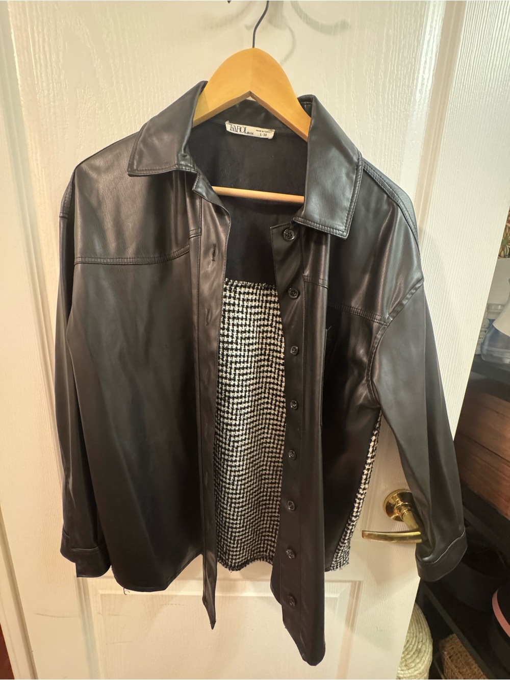 Talbots Black Faux Leather Button-Up Shirt Jacket